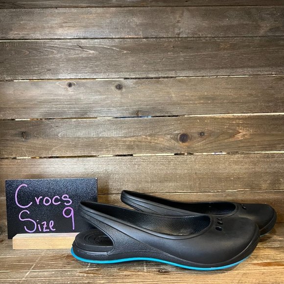 Womens Crocs Tone Skylar Black Slip On Slingback Ballet Flat Shoes Size 9 M GUC - Picture 1 of 6